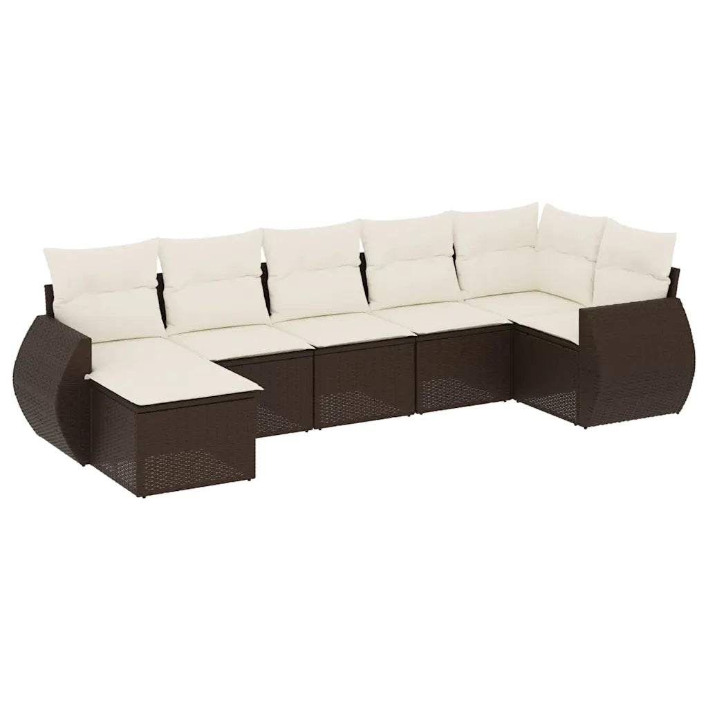 Set Divani da Giardino 7 pz con Cuscini Marrone in Polyrattan 3221682