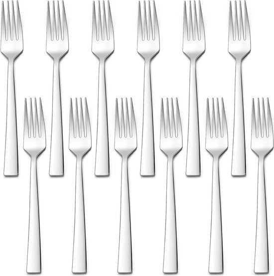 Set di forchette in acciaio inossidabile da 12 pezzi, insieme di forchette da menu, forchette grandi eleganti e di tendenza per casa/ristorante/cucina, finitura alta lucidità e bordi lisci, resistente alla lavastoviglie - 19,5 cm