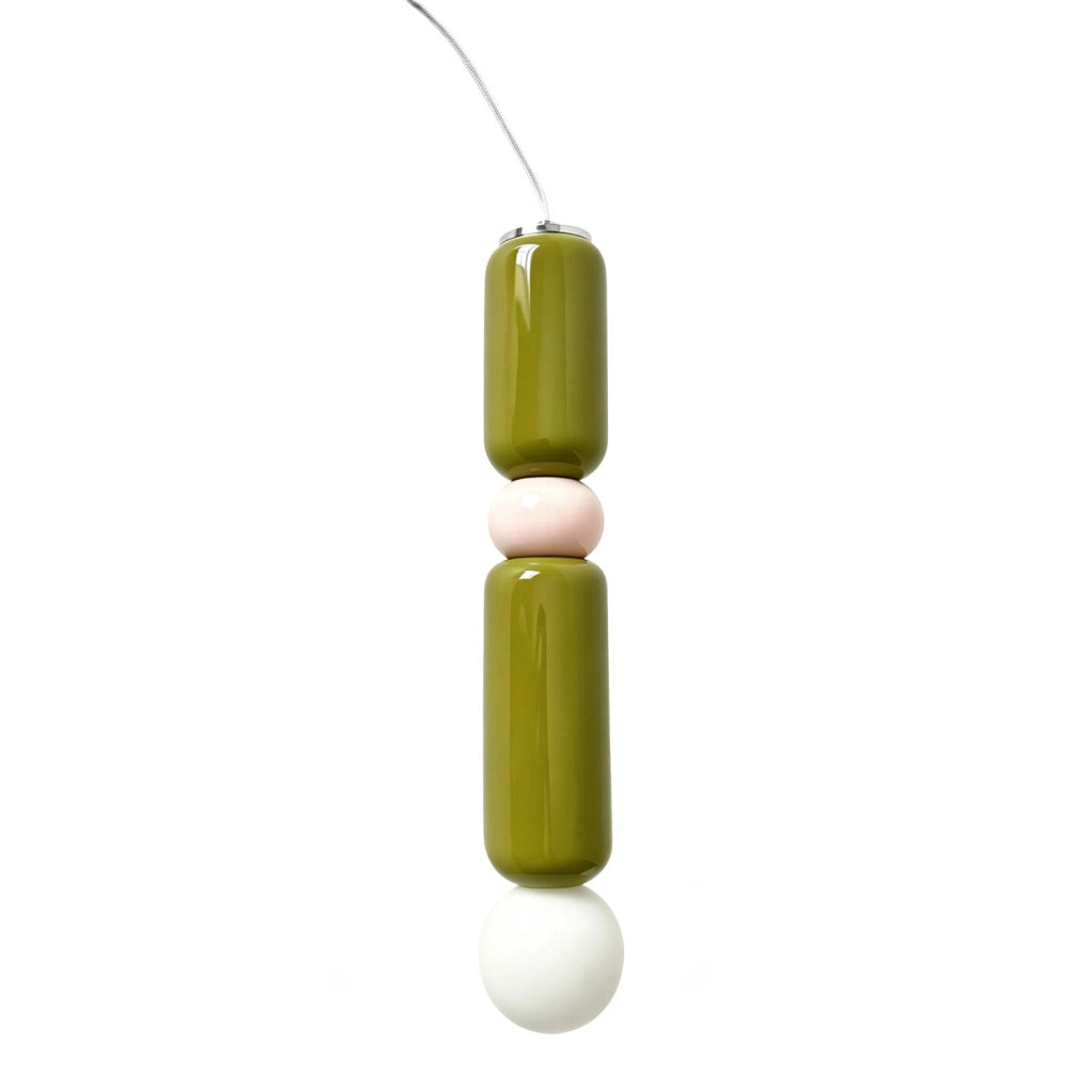 Sospensione interna in ceramica e vetro, ø8cm, verde kaki
