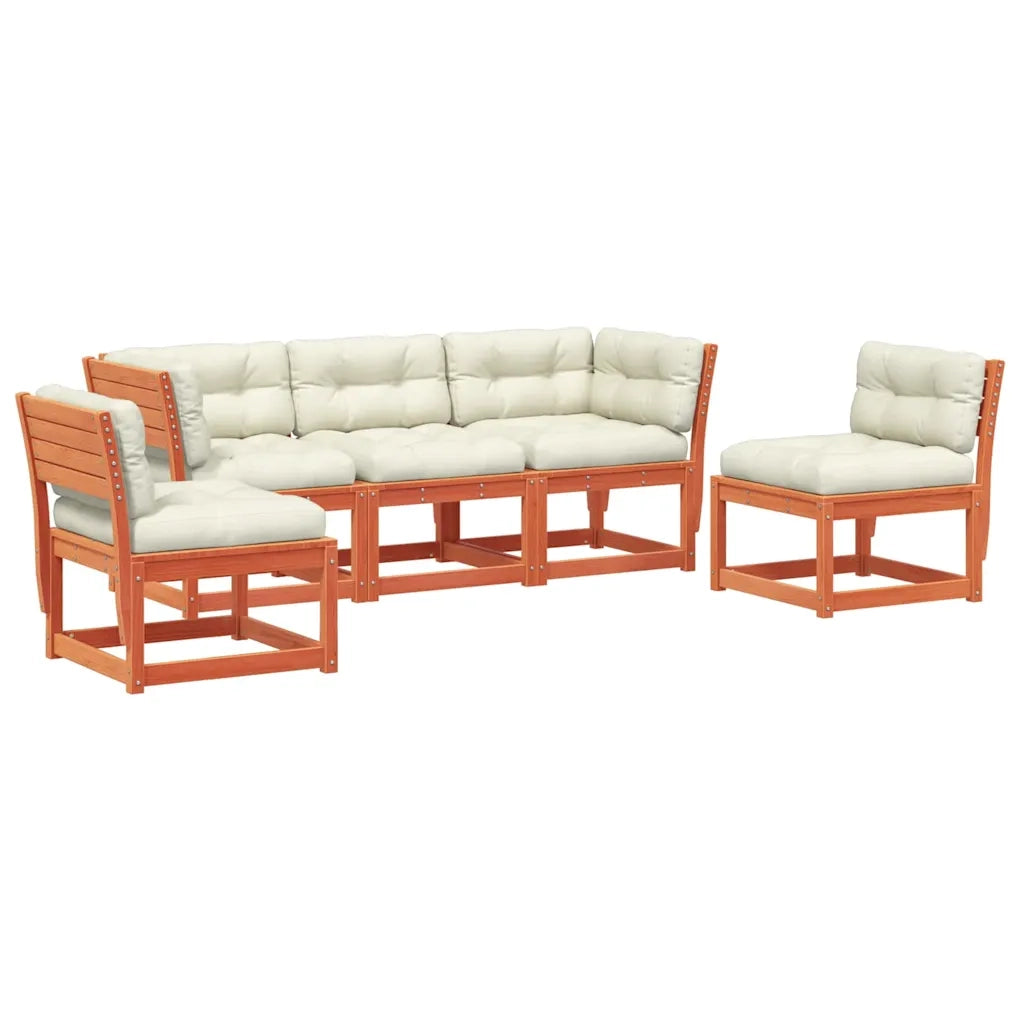 Set Divani Giardino 5pz con Cuscini Marrone Cera Massello Pinocod mxl 92126