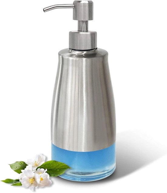 Dispensatore di sapone da parete - Acciaio inox + vetro - 320ml - Riutilizzabile - per bagno e cucina - Stile e duraturo