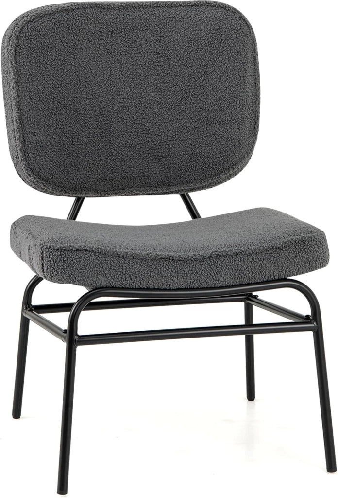 Sedia Relax Imbottita, Sedia da Lettura in Sherpa con Imbottitura in Spugna, Piedini Regolabili e Struttura in Metallo, Sedia Moderna per Soggiorno, Studio, Portata 150 kg (Grigio)
