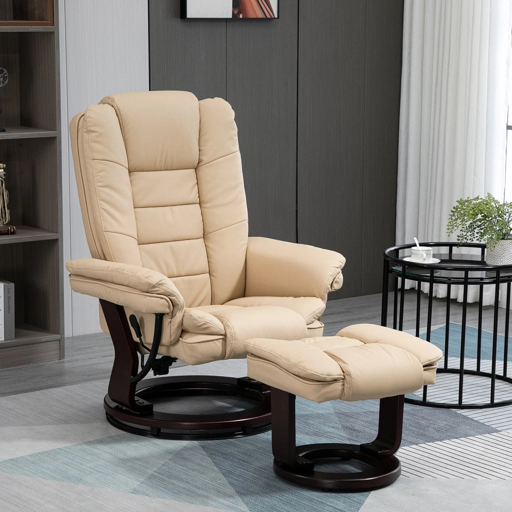Poltrona Relax Reclinabile Massaggiante con Poggiapiedi ¨C Zephmum ¨C Pelle Beige