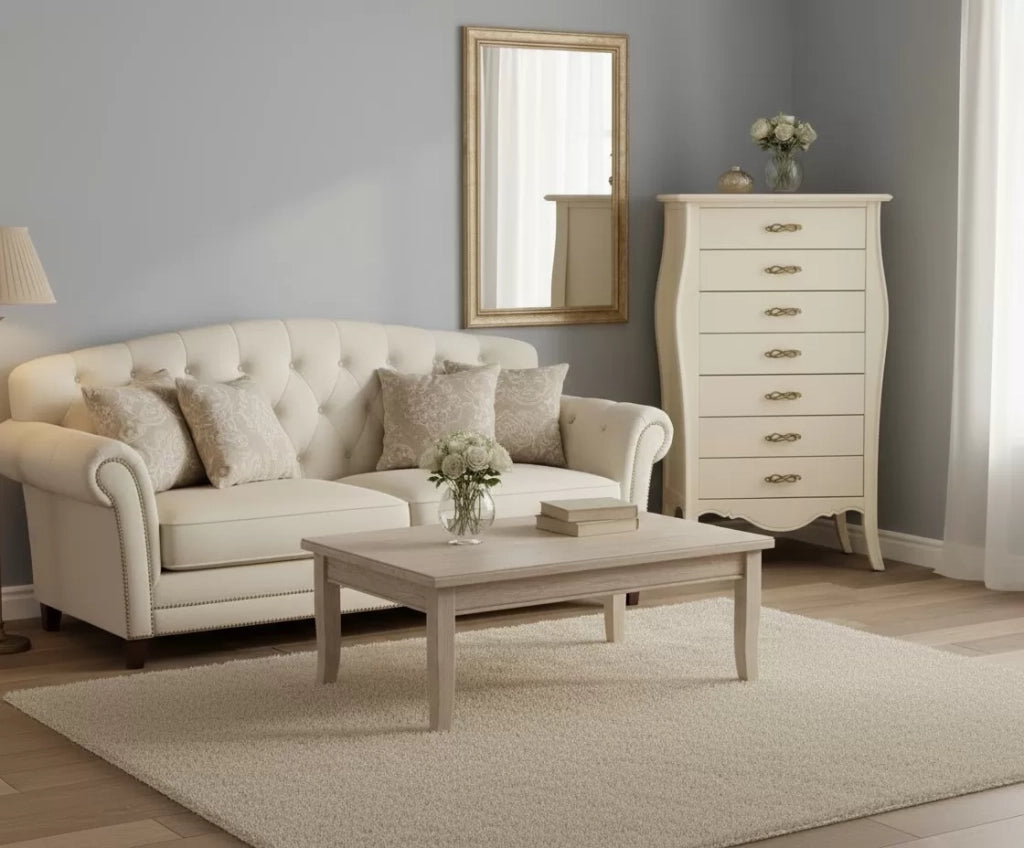 Cassettiera 7 cassetti in legno shabby avorio anticato 80x47x138 - Mobili 2G