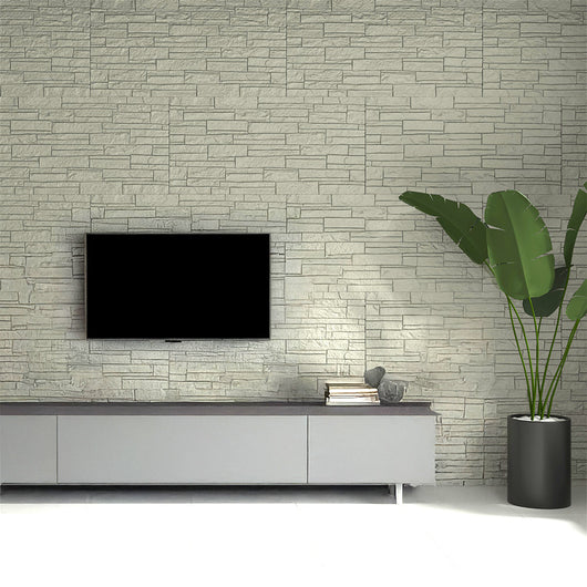 Set 12 Pannelli Decorativi Area 8,6 mq 120x60x2,5 cm Rivestimento Murale Effetto Mattoni in Pietra 3D in PU Greige