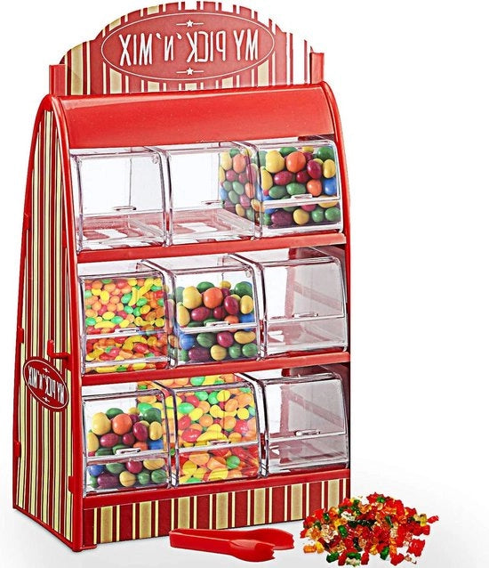 Dispensatore di caramelle con manico - Caramelle al frutto e al vino anni '50 - Piattaforma trasparente per caramelle - Per il banco di vendita