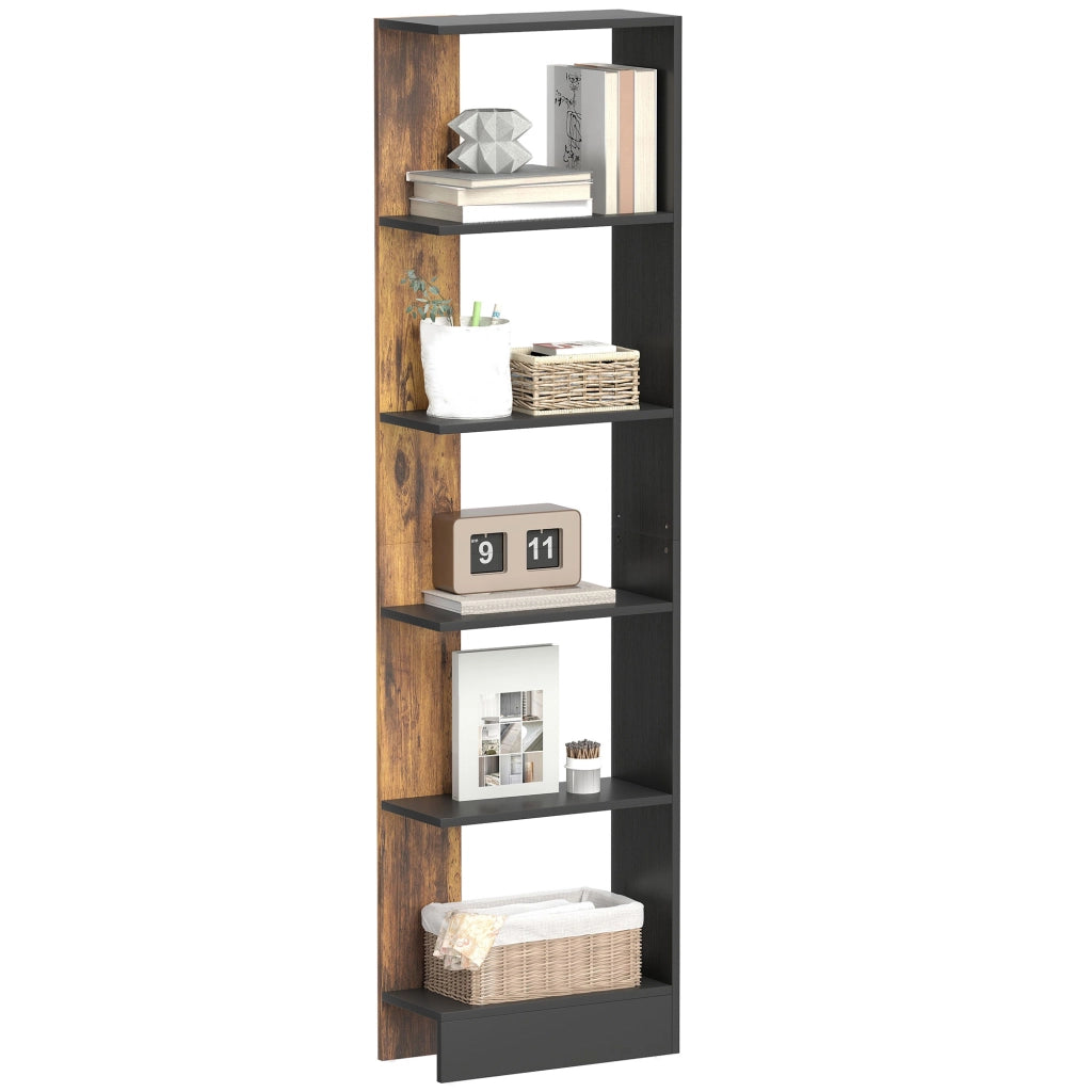 Libreria Moderna Salvaspazio 5 Ripiani in Legno ¨C zephmum ¨C Marrone e Nero 45x21x170 cm