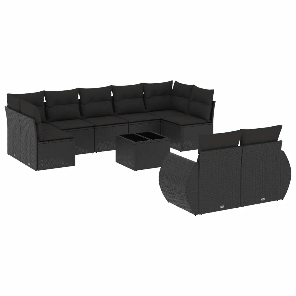 Set Divani da Giardino 10pz con Cuscini in Polyrattan Nero 3254162