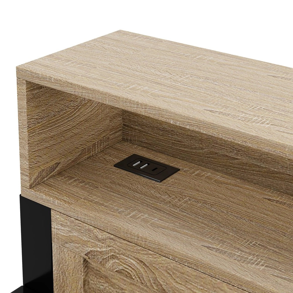 Letto Contenitore con Divano, LED e USB ¨C MINIMAL ¨C Metallo Nero 90x200, 3 Cassetti