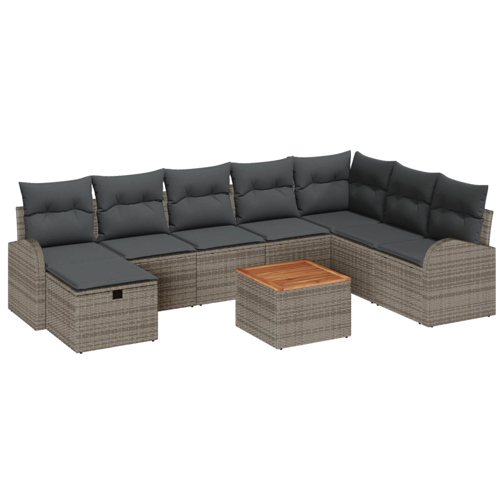 Set Divano da Giardino da 9 Pezzi con Cuscini Grigio Rattan
