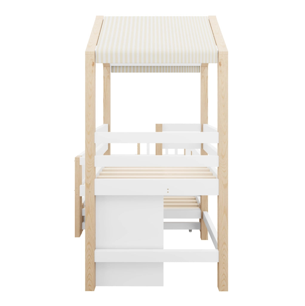 Letto a soppalco per bambini 90x200 con letto estraibile, cassetti e scala