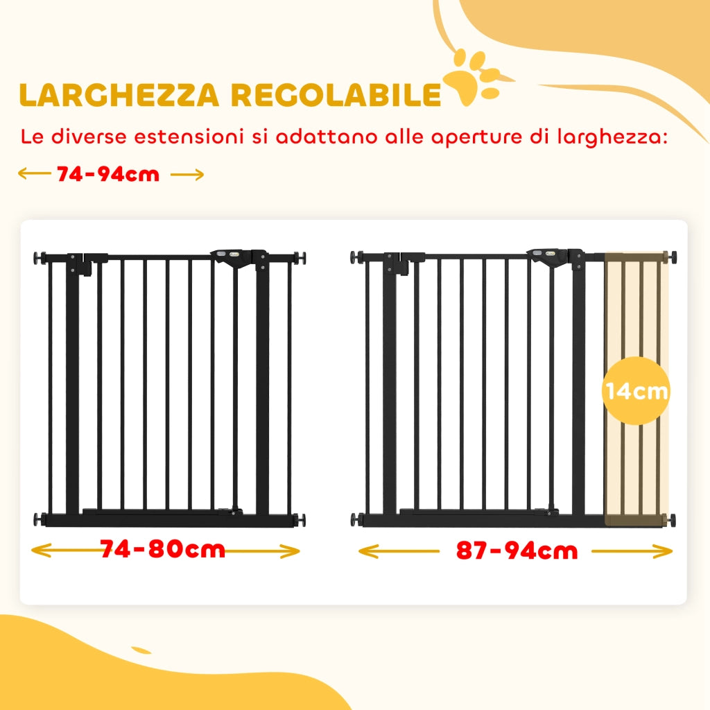 Cancelletto per Cani Regolabile con Chiusura Automatica ¨C Xylo ¨C Acciaio e Plastica 74-100x77 cm Nero