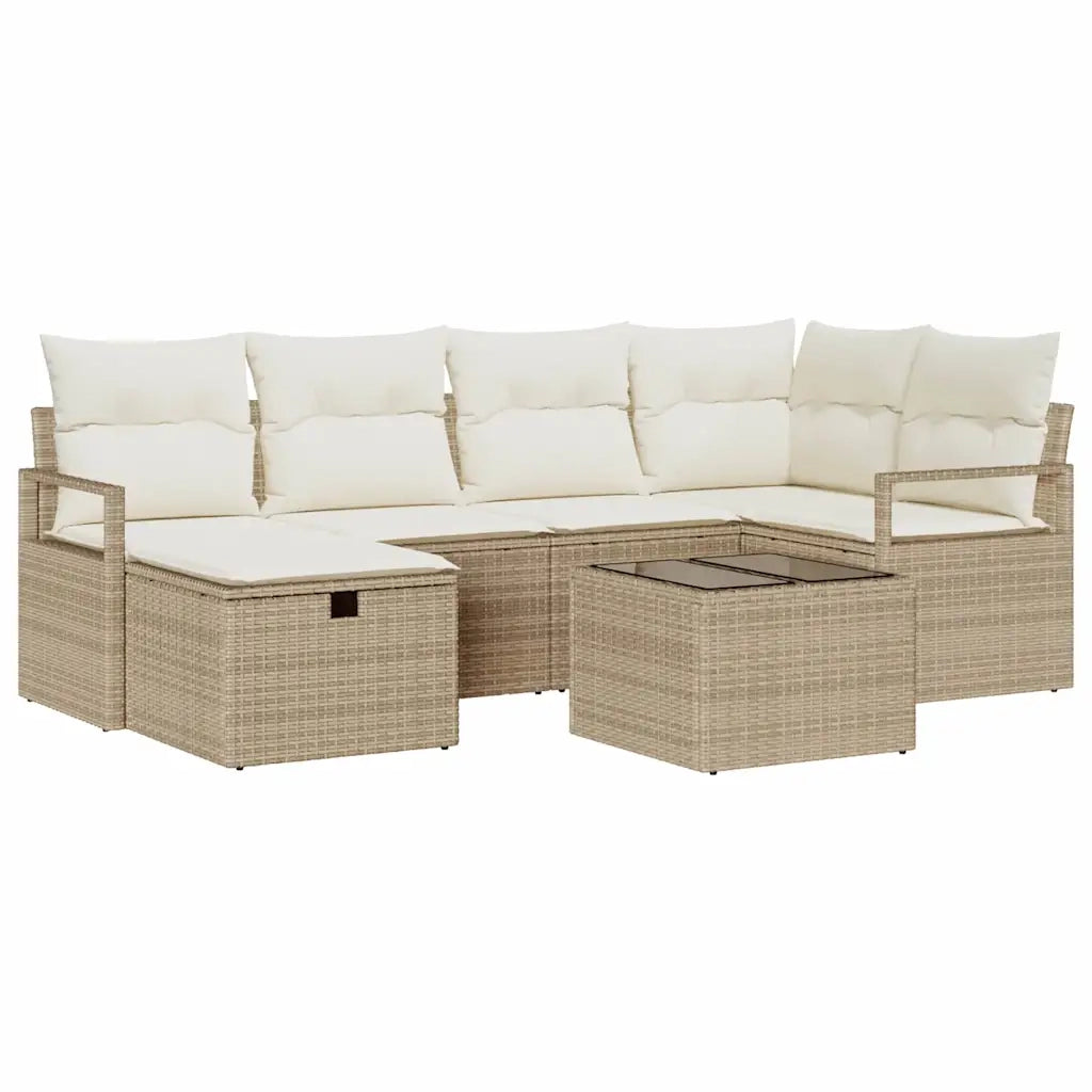 Set di divani con cuscino 7 pcs Beige e Crema polyrattan