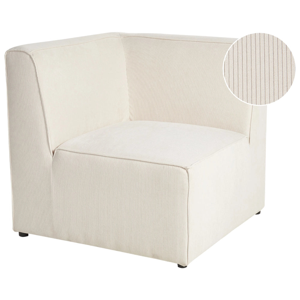 Modulo divano a 1 posto in velluto a coste beige con sezione angolare. Divano moderno a un posto