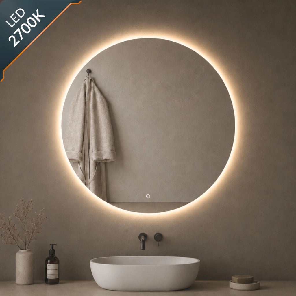 Specchio tondo retroilluminato led elegante per bagno *** misura Ø50, tonalità dimmerabile 2700-4500-6500k, confezi...