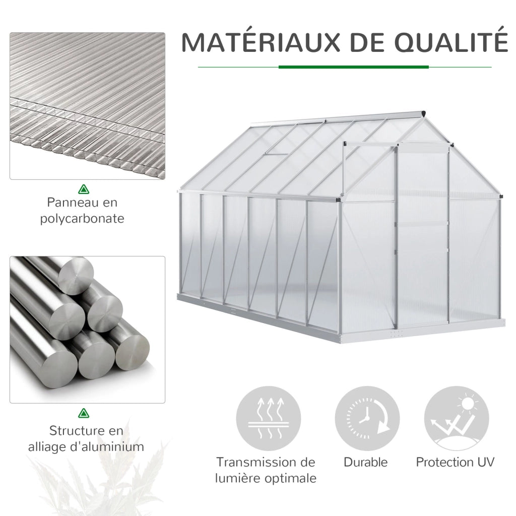Serra da Giardino in Polycarbonate 7,1 m2 ¨C Zephmum ¨C Argento e Trasparente 190x375x199 cm