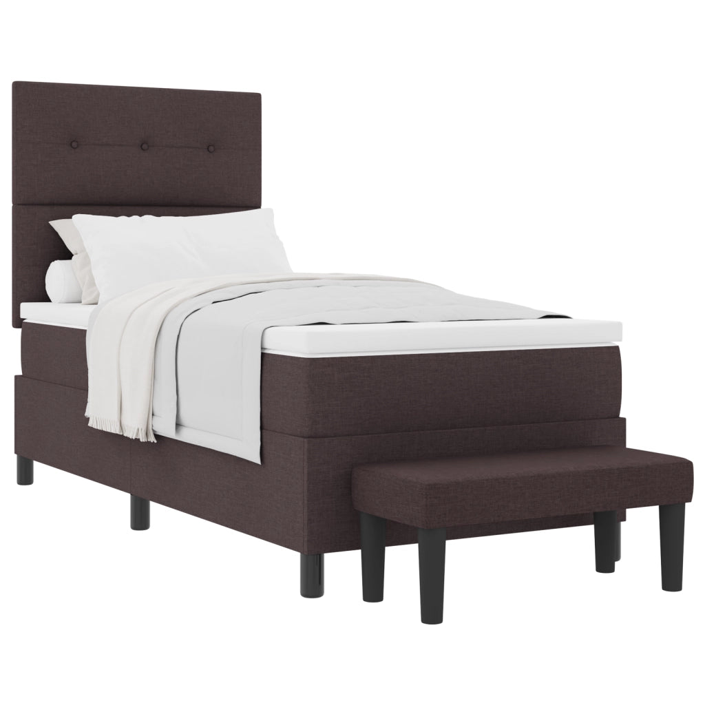 Letto con box spring e panca marrone scuro 90x190 cm tessuto