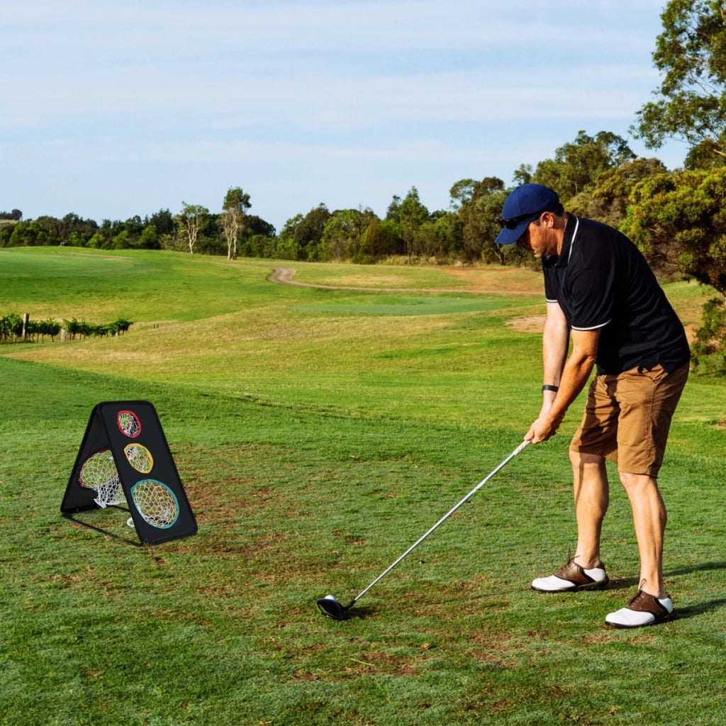 Rete per colpi corti da golf sistema di allenamento triplo bersaglio 5 fori, Rete per colpi corti da golf doppia faccia Nero-Golf