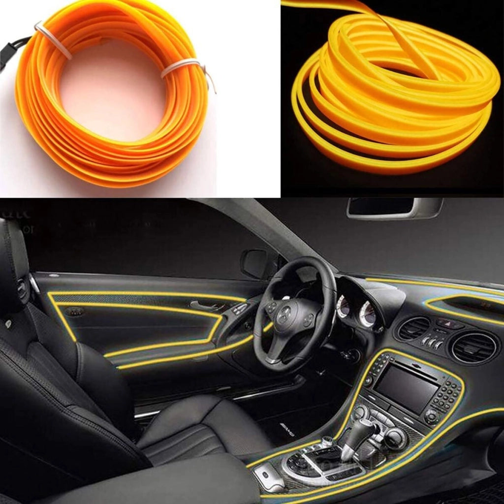 STRISCIA INTERNI LUCE AUTO FIBRA OTTICA 12V DECORAZIONE FILO 5MT GIALLO 50
