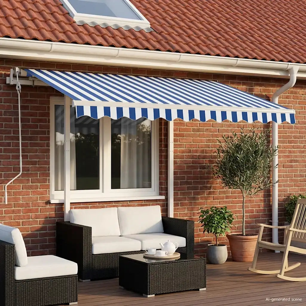 Tenda da Sole Retrattile Manuale con LED 3,5x2,5m Blu e Bianca 3069921