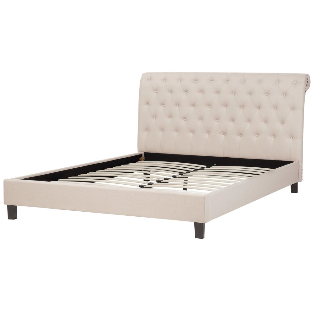 Letto in Tessuto Beige Rete a Doghe in Stile Chesterfield 180 x 200 cm Lino stile Vintage Glam