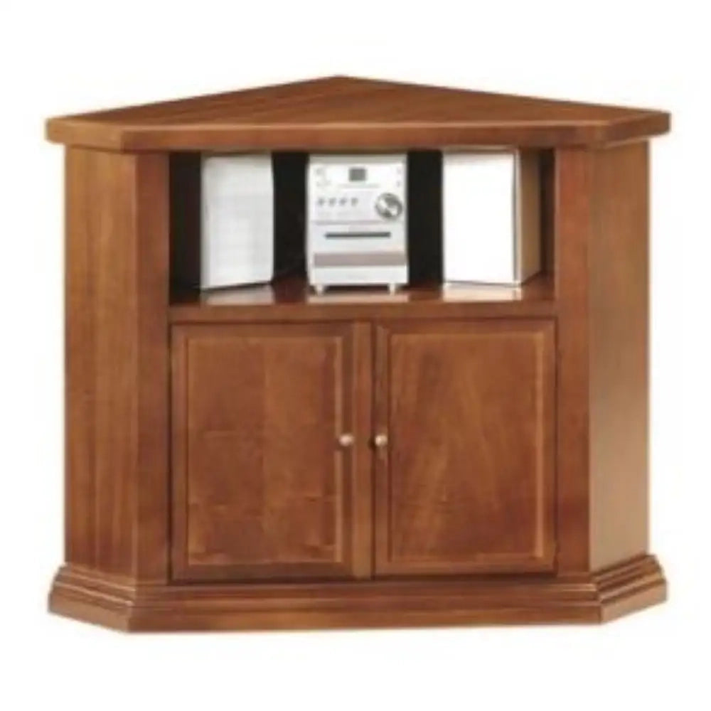 Mobile porta TV ad angolo con 2 ante arte povera in legno massello e mdf con rifinitura in noce lucido 72x63x80 H