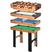 Tavolo Multigioco 4 in 1 con Calcio Balilla, Hockey da Tavolo, Ping Pong e Biliardo in MDF, 92x78x80cm