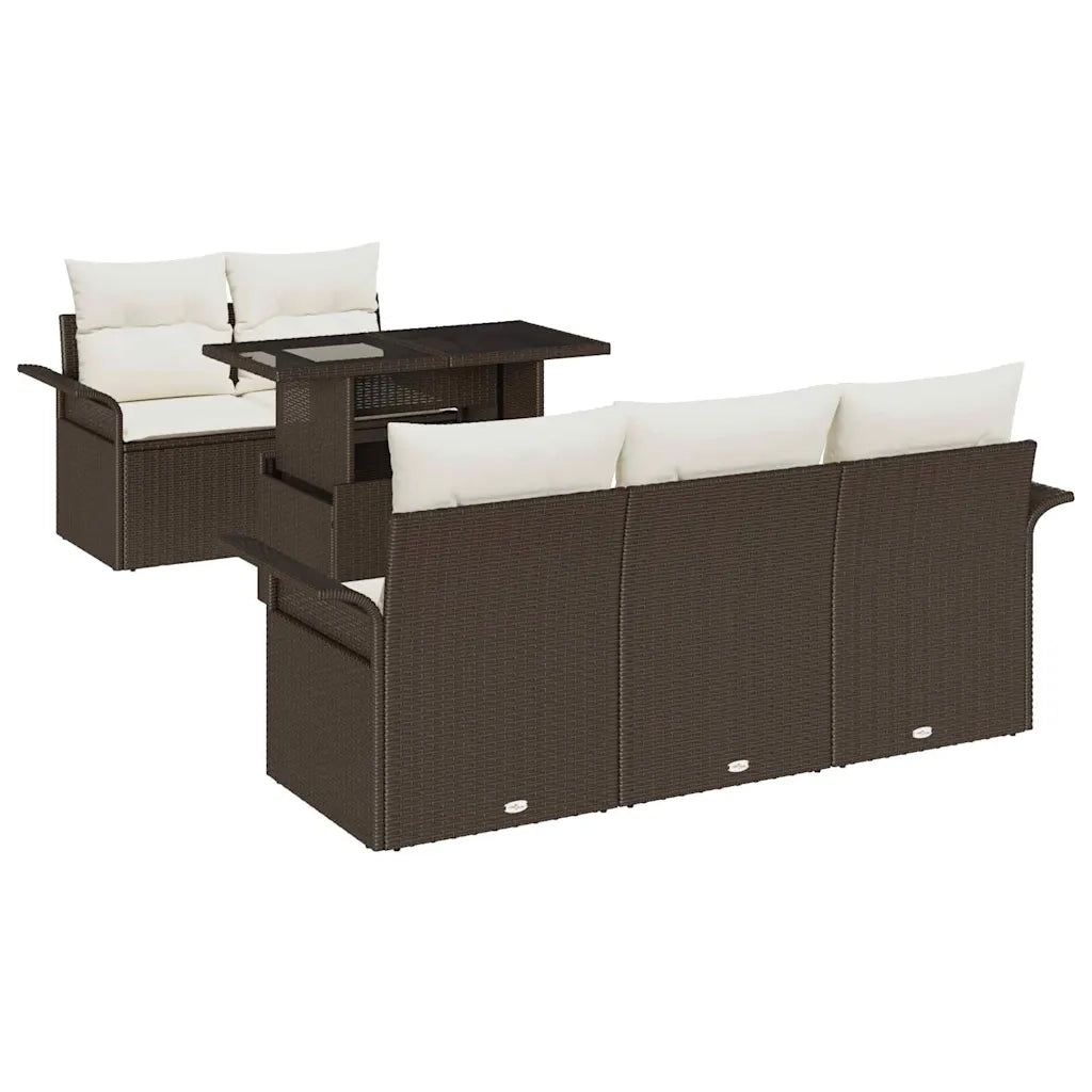 Set Divano da Giardino 6 pcs Marrone Rattan in Polipropilene