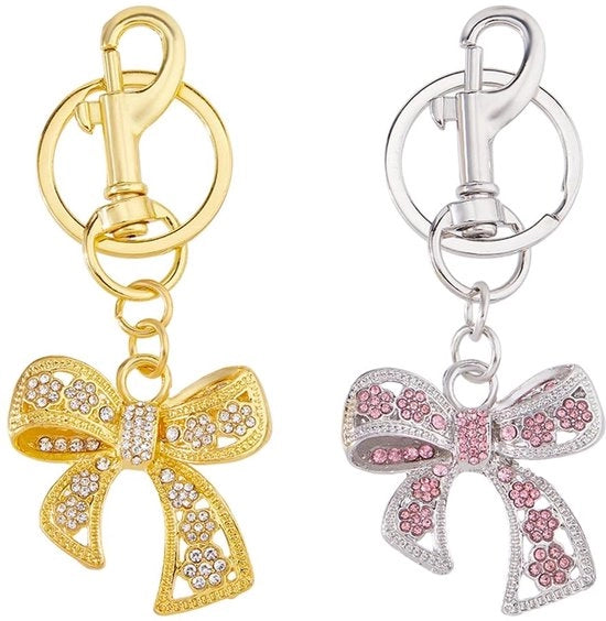 Sostegno per chiavi in acciaio inox con rifinitura lucida - 95 mm - con anelli in zirkonia cubica - con pelle - con tasca