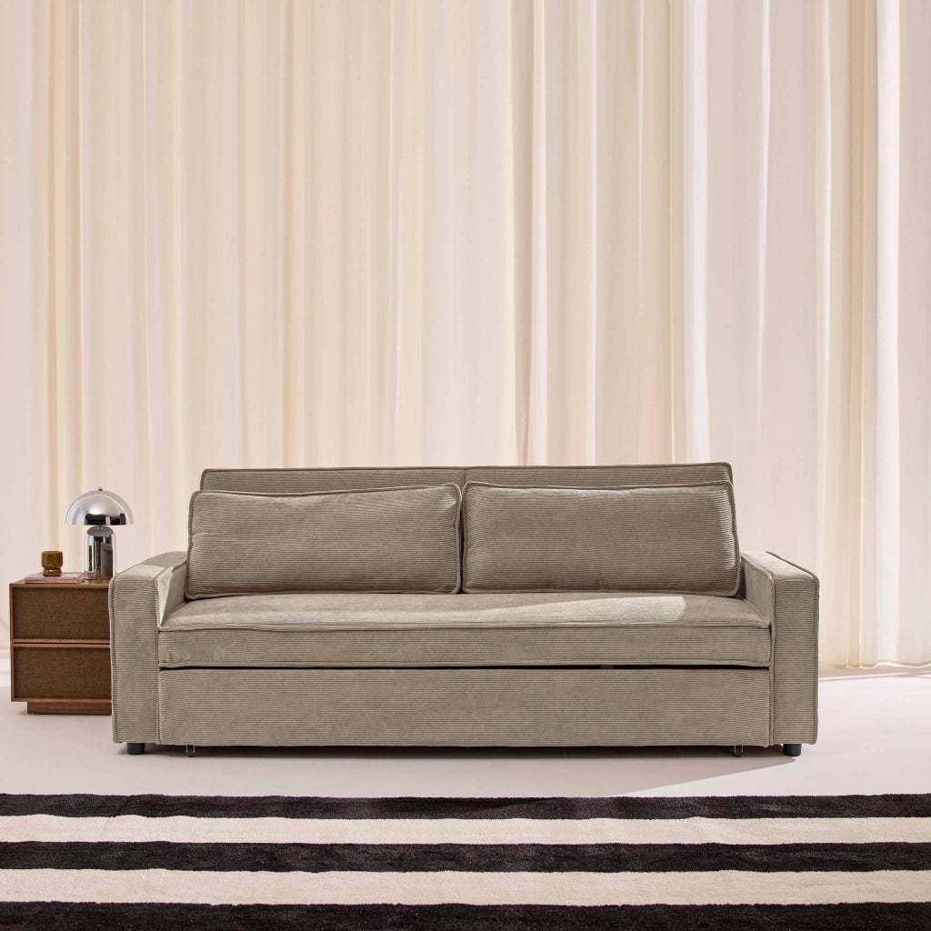 Divano letto in velluto a coste,  3 posti, beige