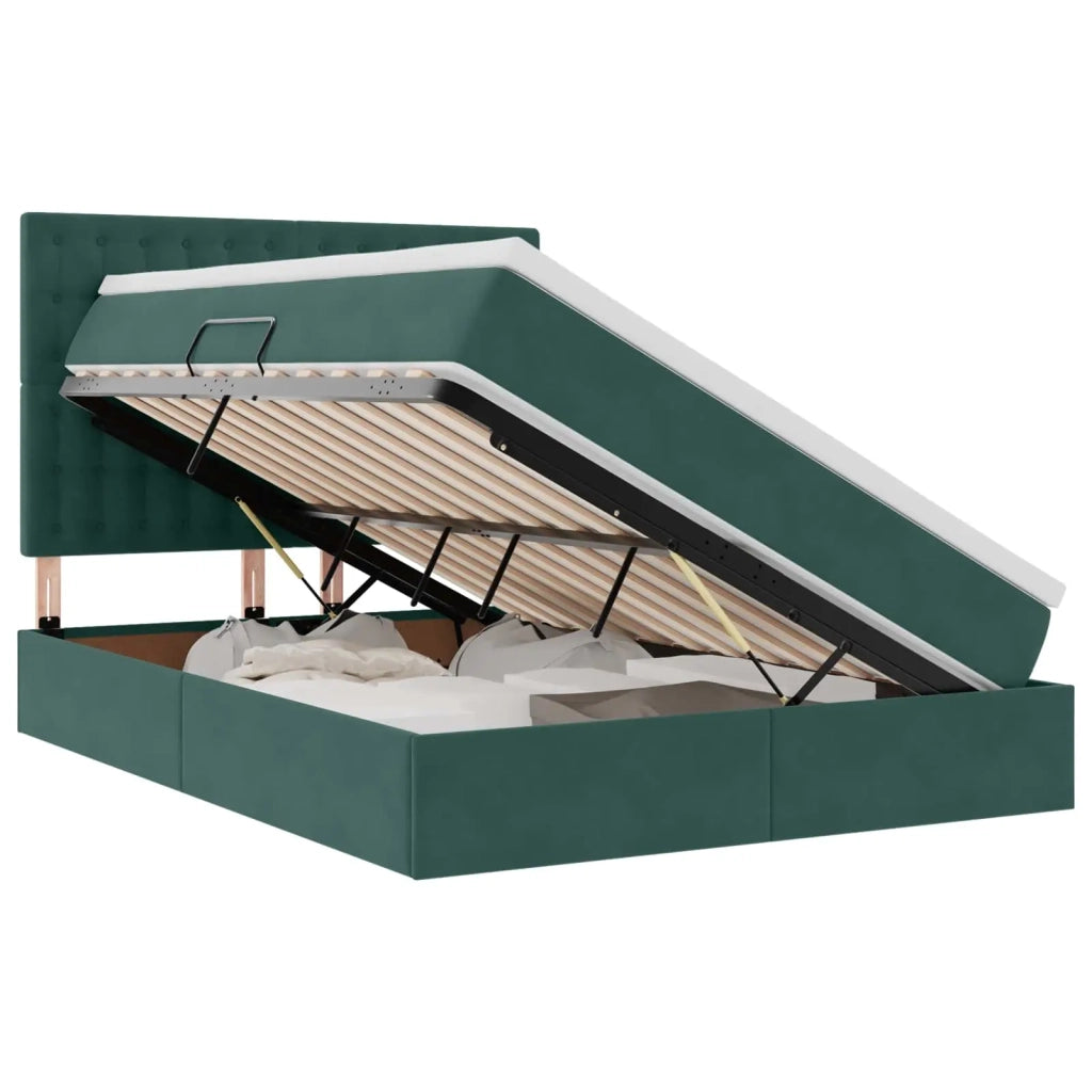 Letto con contenitore e materasso Verde Scuro 140 x 200 cm