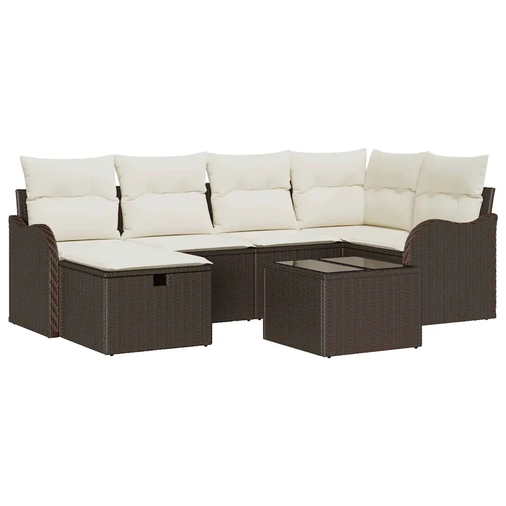 Set Divano da Giardino 7 pcs Marrone e crema Poly Rattan 3358987
