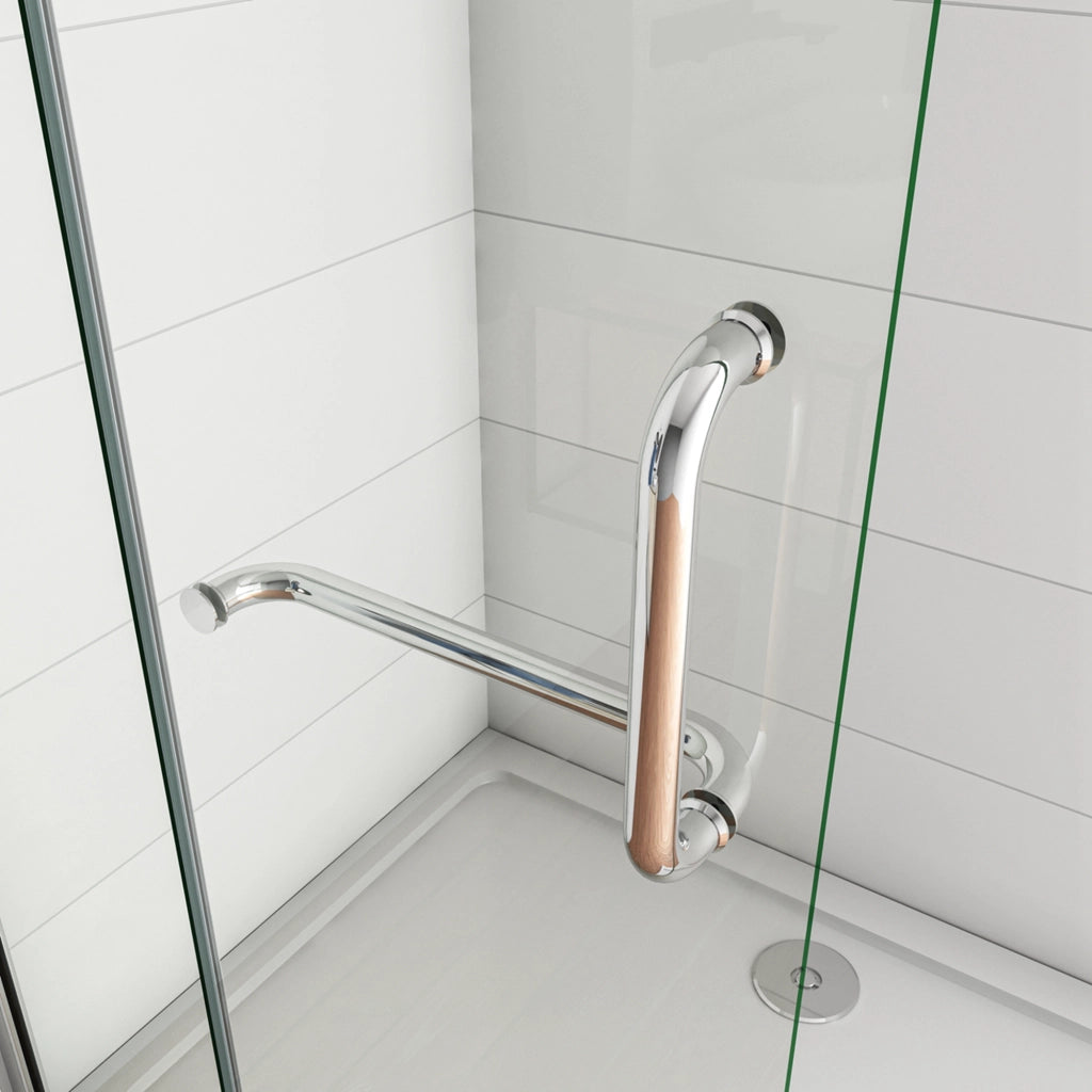 WALK IN Parete Doccia Paretina Fissa + Porta Movibile 96x190 cm in Vetro 8 mm Trasparente Temperato Anticalcare con Barra Stabilizzatrice Telaio Cromato Lucido
