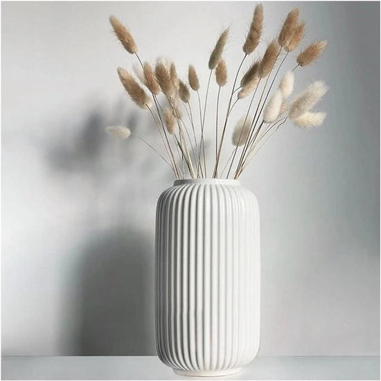Vaso ceramico bianco da 20CM per decorazione domestica e decorazioni da tavola in disegno geometrico con fiori - vasca di pampas.