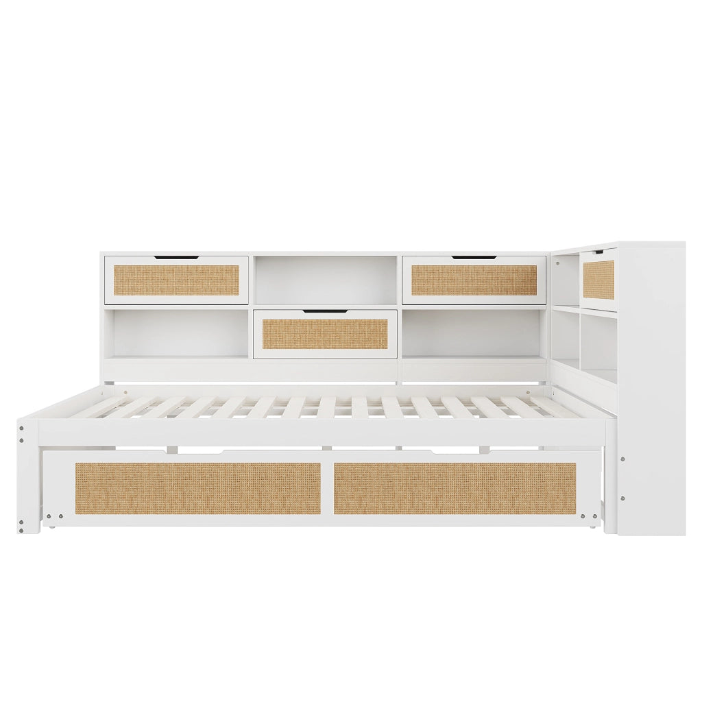 Letto Estraibile 140x200 cm; Letto Singolo - USB; Presa; Contenitore in Legno Bianco