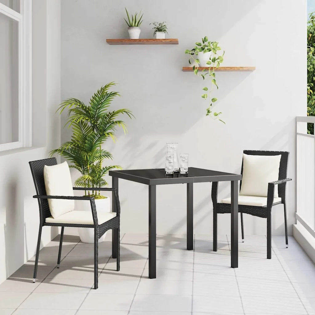 Set da Pranzo per Giardino con cuscino 3 pcs Nero polyrattan