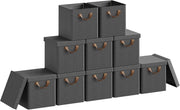 Scatole Contenitori Pieghevoli Set di 10, Cubi in Tessuto con Manico, Coperchio e Struttura in Metallo, Organizer per Armadio e Scaffale, Grigio, 33x33x31,5cm