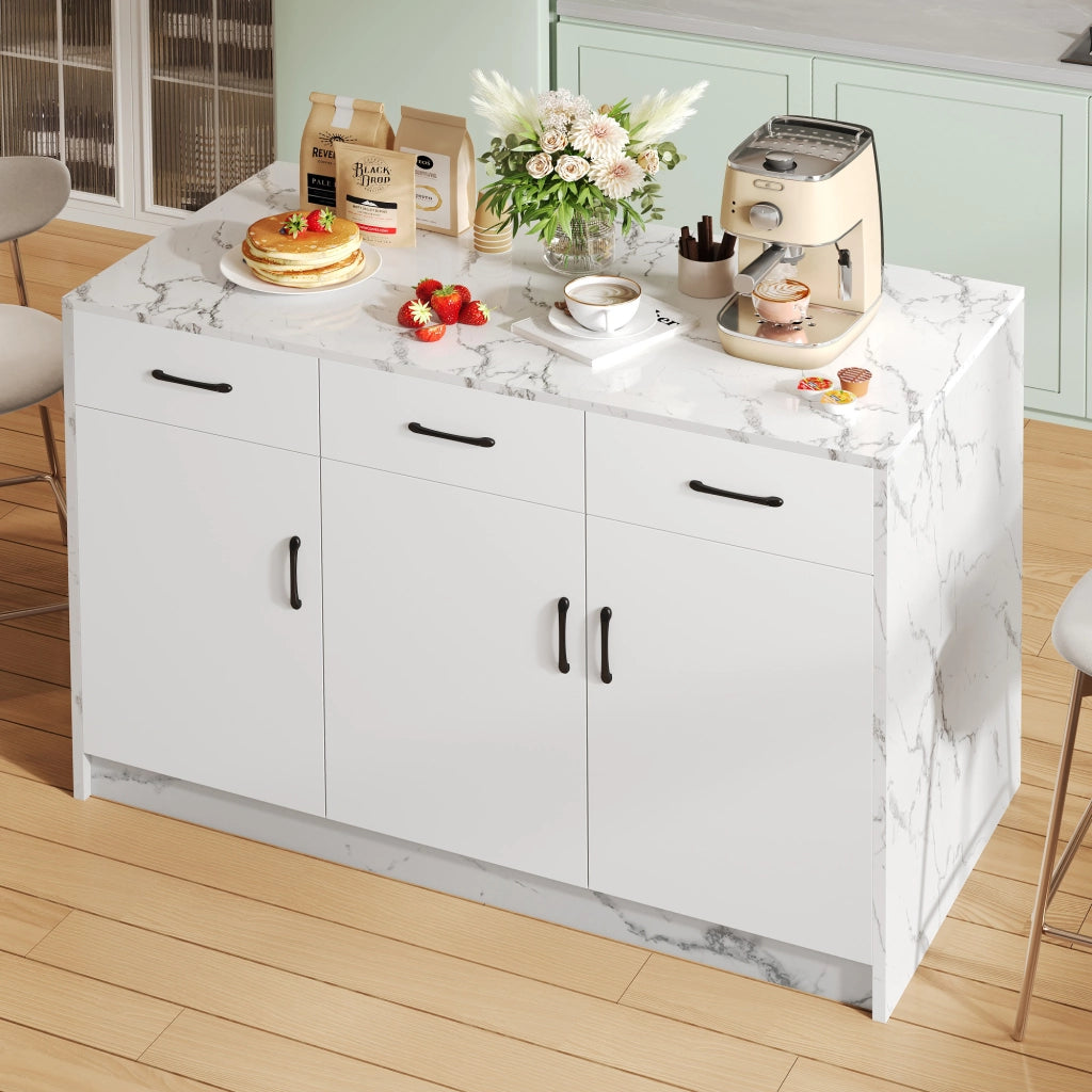 Isola da Cucina con 3 Cassetti e 3 Ante; Ripiani Regolabili e Zona Bar; in MDF; 120 x 60 x 90;5 cm
