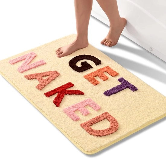Matte da Bagno Beige 60 x 90 cm Antiscivolo con Lettere Colorate Piuma Microfibra Lavabile a Macchina Tappeto da Bagno