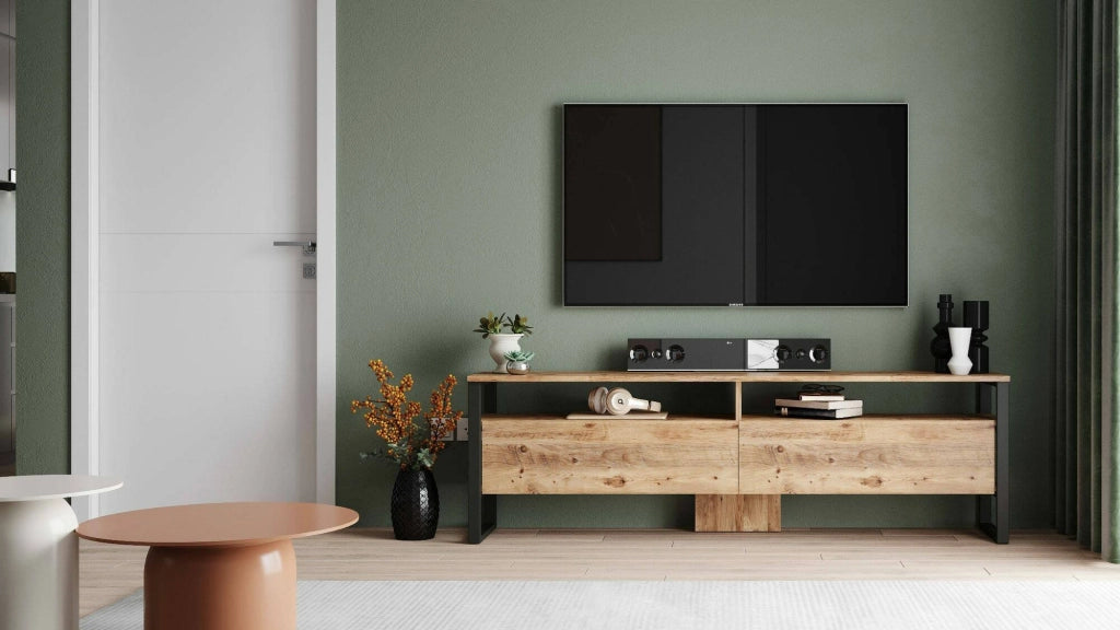 Mobile porta TV Khartum, Credenza da soggiorno, Armadio basso per TV, Base parete attrezzata, 180x36h56 cm, Quercia