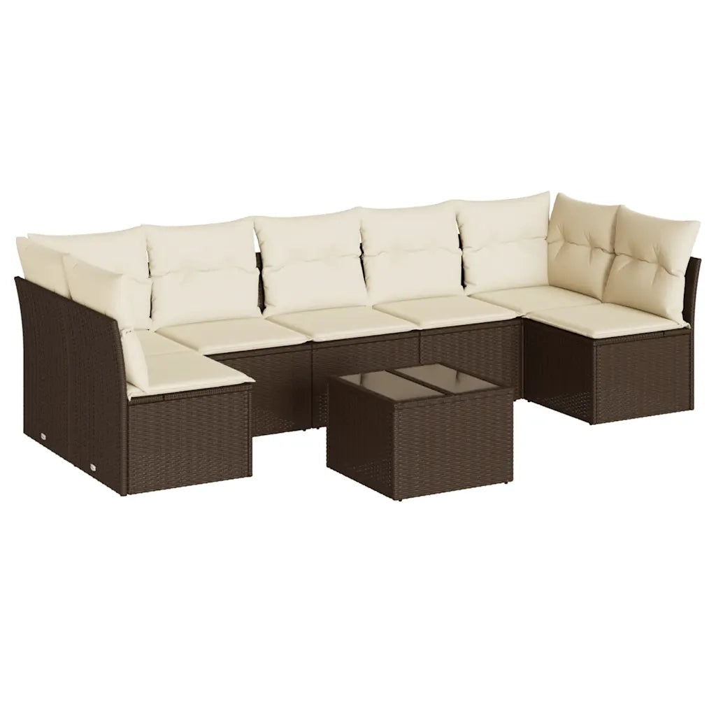 Set Divani da Giardino 8 pz con Cuscini Marrone in Polyrattan 3217443