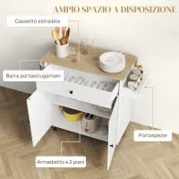 Isola per Cucina con Cassetto, Armadietto, Portaspezie e Portasciugamani, 106x42x87 cm, Bianco e Rovere