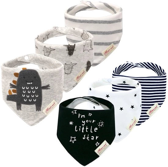 Set di 6 asciugamani per bebè con stampa a triangolo, bandane di cotone, cappotti per bambini con regolazione, asciugamani per collo superassorbenti, per bambini da 0 a 36 mesi, multicolore