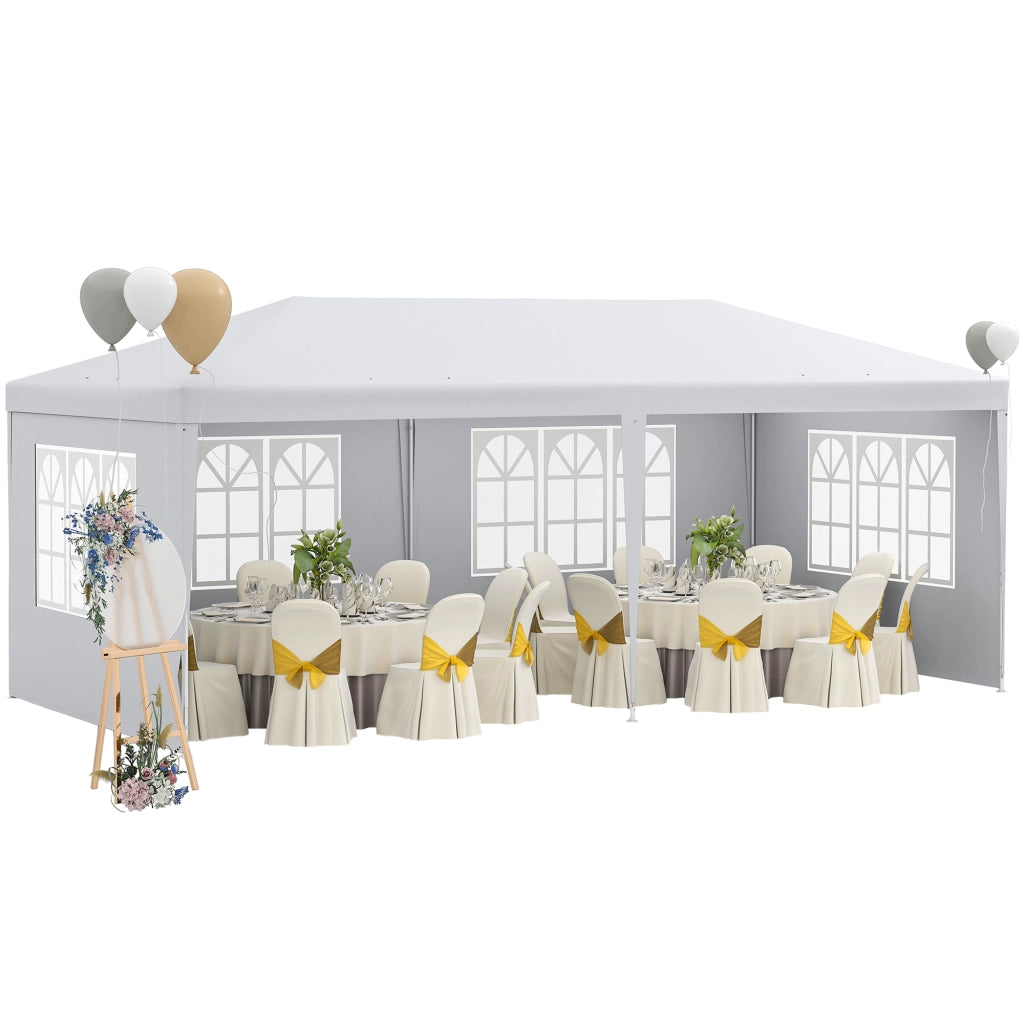 Gazebo da Giardino ¨C zephmum ¨C Bianco 5.8x2.9x2.5m con 4 Pareti Rimovibili