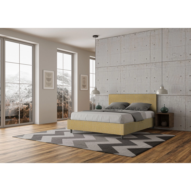 Letto imbottito Matrimoniale 160x190 cm tessuto Labirinto Adele - Con rete,Giallo