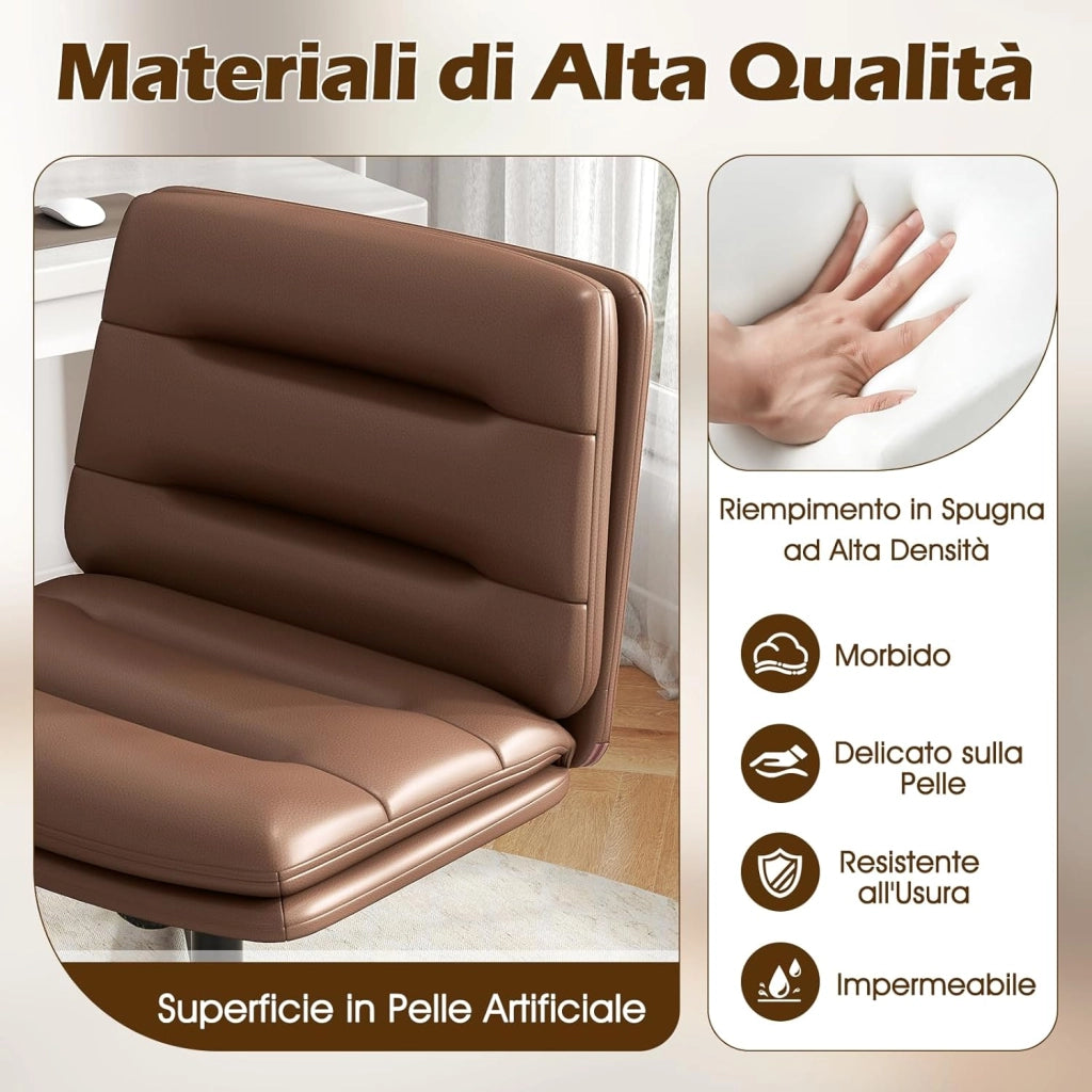 Sedia per Ufficio con Altezza Regolabile, Sedia Girevole con Base ad Incrocio, Sedile e Schienale Confortevoli, Sedia da Visitatori per Camera da Letto, Studio, Portata 150 kg (Marrone)