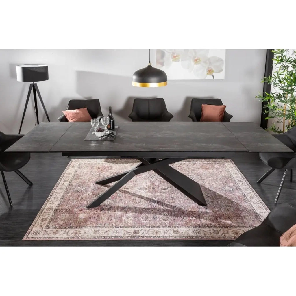 Tavolo da pranzo STELIX - Estensibile da 180 a 260 cm - Struttura in metallo e piano in vetro temperato e ceramica