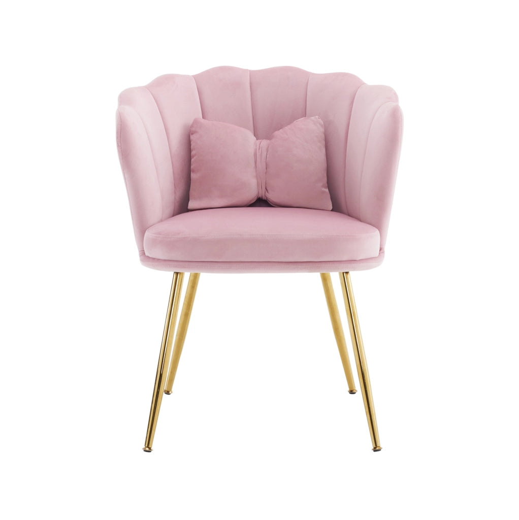 Set di 2 sedie imbottite in velluto rosa con schienale a petalo e gambe in metallo dorato