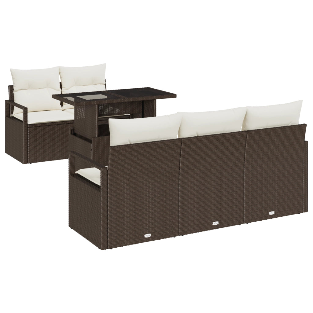Set Divano Giardino  6 Pezzi con Cuscini Marrone in Polyrattan