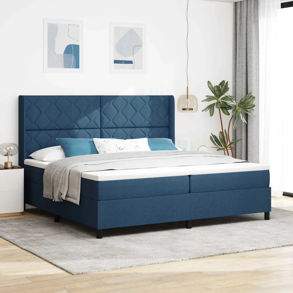 Letto a Sorgente LED con materasso Blu 200 x 200 cm Tessuto